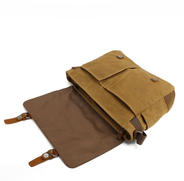 Vintage Canvas Shoulder Bag Casual Crossbody Men's Bag Wax Waterproof Canvas Computer Bag with Crazy Horse Leather Postman Bag_voghion.com