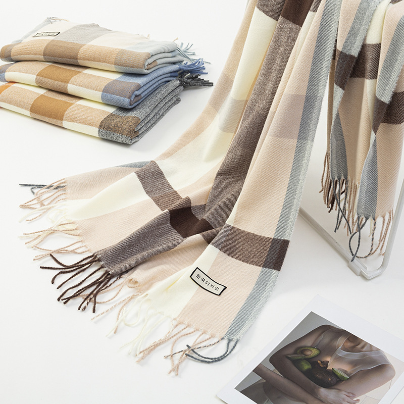 Women's cashmere-like plaid scarf 2023 new autumn and winter Korean style large straight scarf shawl scarf wholesale