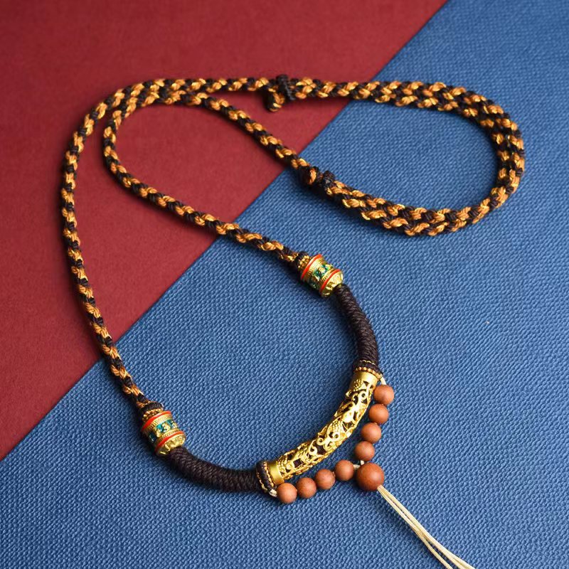 Hand-Woven Diamond Knot Pendant Necklace Rope DIY Tibetan Cotton Rope Wearable Thangka Buddha Brand Chinese Style Lanyard