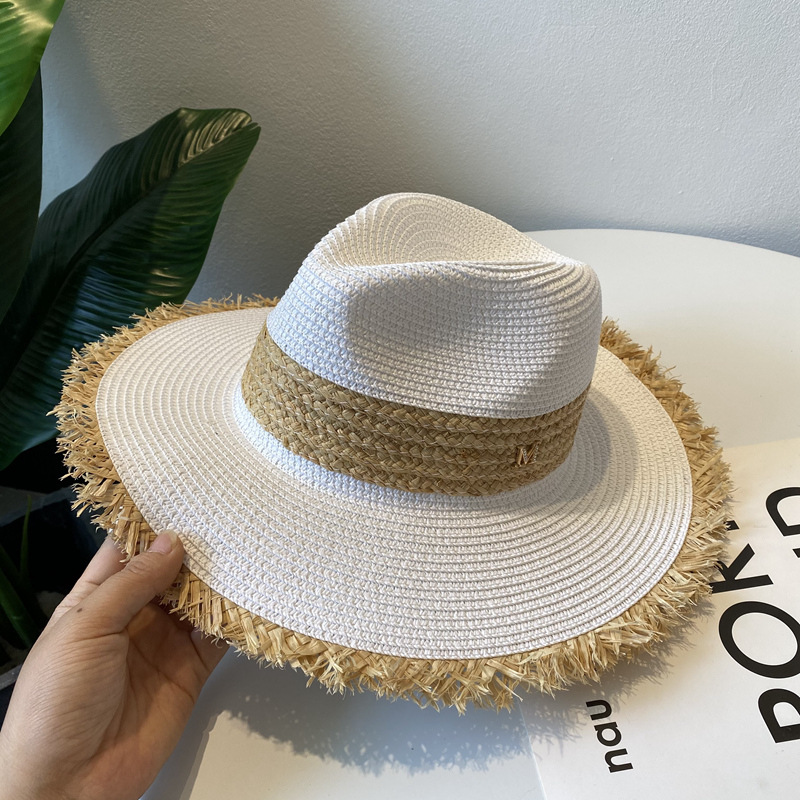 British retro Panama brim straw hat female spring and summer sun protection Jazz hat travel beach vacation hat