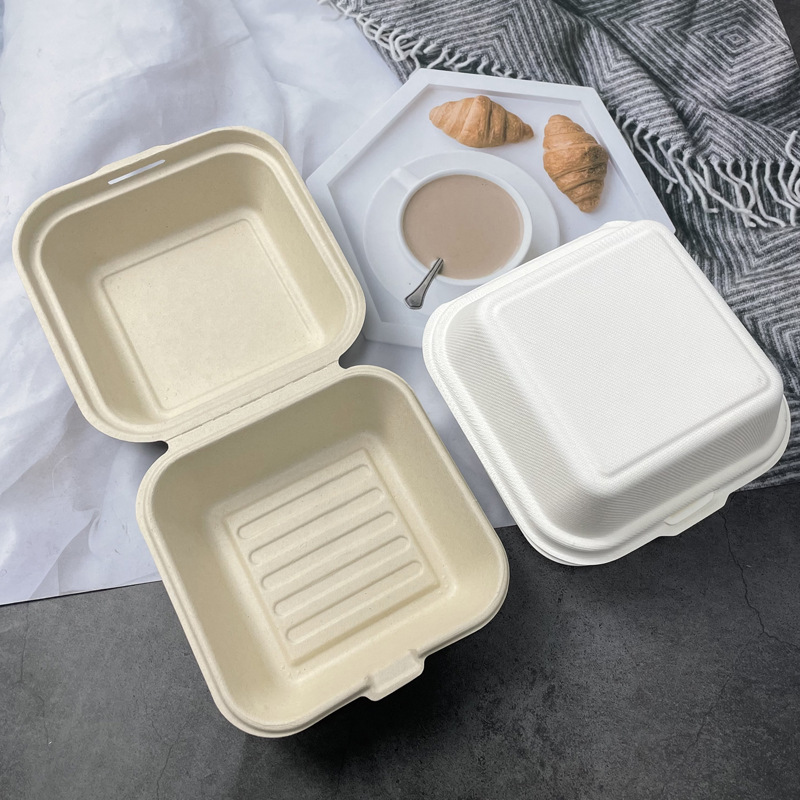 Disposable Degradable Hamburger Box Pulp Cake Tiramisu Lunch Box Takeaway 6-inch Hamburger Package Box