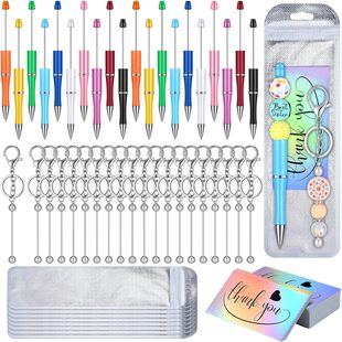Beaded pen keychain strip resealable bag and thank you card handmade bead pen multicolor plastic ballpoint pen