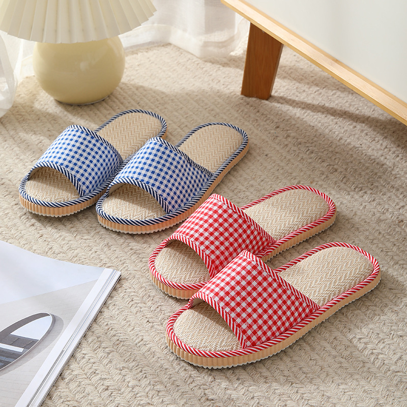 2023 new linen Four Seasons indoor women's linen slippers lovers soft bottom home wood floor men's sandals wholesale