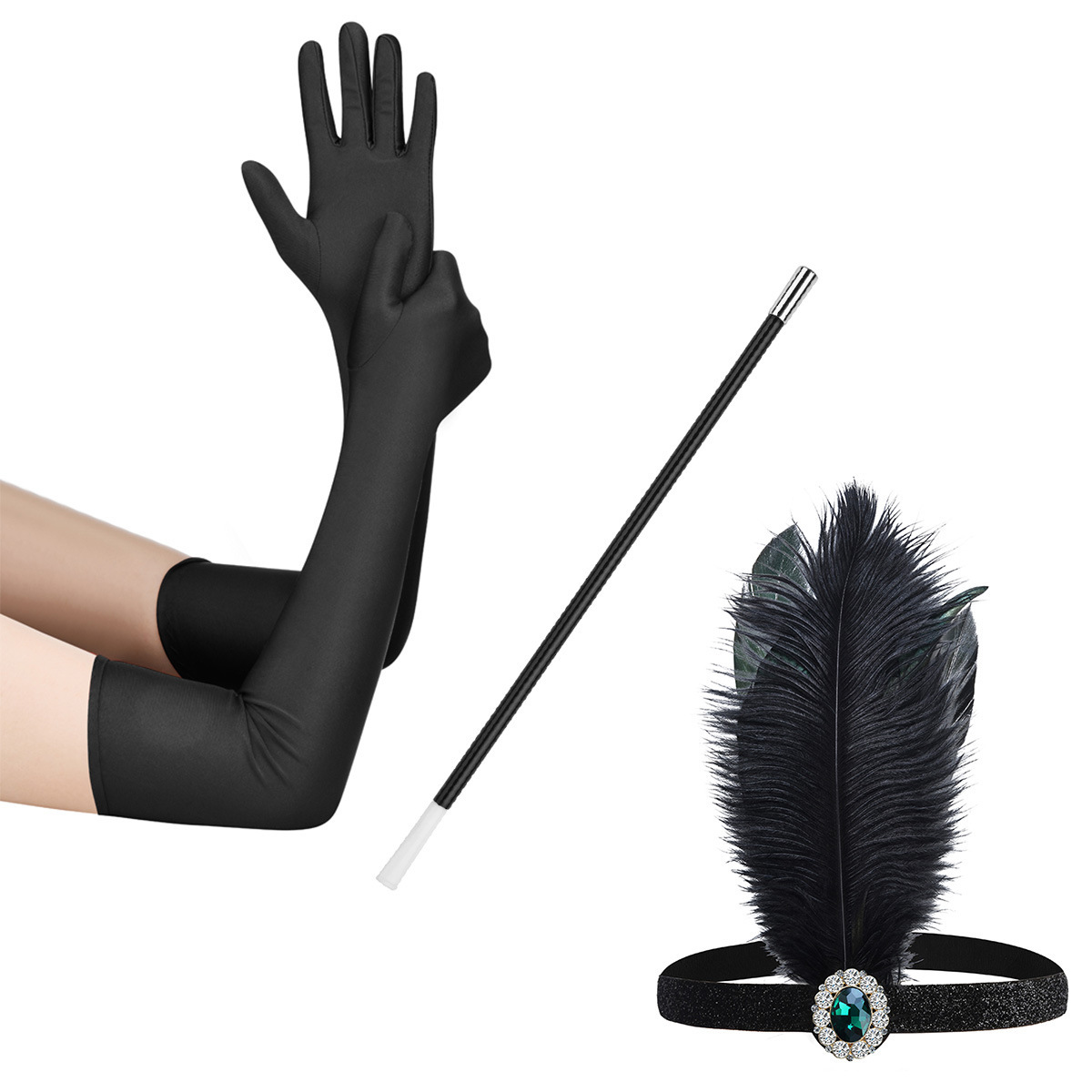 1920s Retro Medieval Style High End Headwear Gatsby Same Accessories Feather Headband Gloves Jane