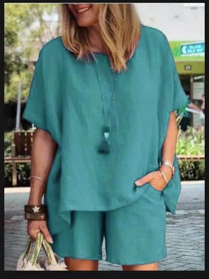 2022 spring and summer new suit fashion temperament loose short sleeve shorts cotton and linen two-piece set