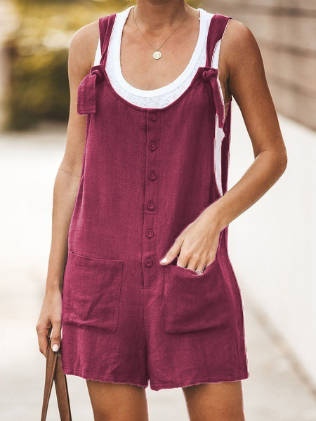 2024 Summer wish Amazon ebay European and American women's solid color patch pocket lace-up cotton and linen suspender pants