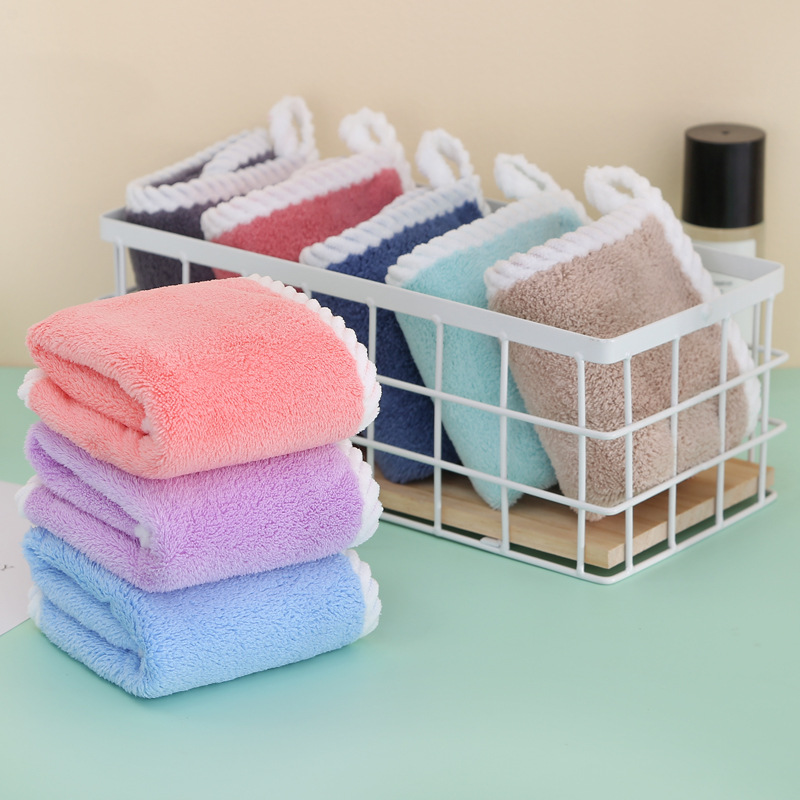 Coral fleece square towel kindergarten small towel universal saliva towel hemp lace wipe hand towel wrapping handkerchief wholesale