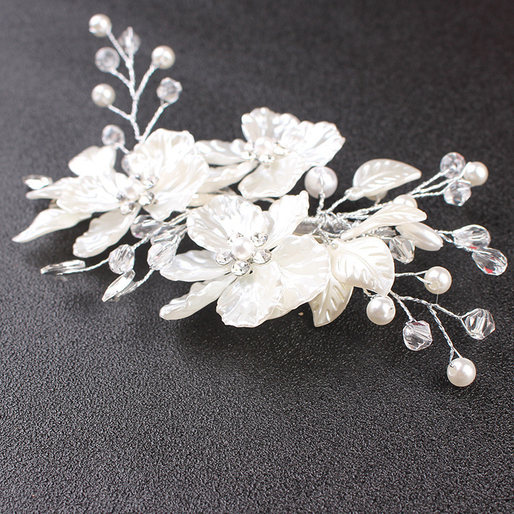 Bridal Wedding Headwear White Shell Pattern Pearl Flower Hair Clip AliExpress Cross-border Hot Hair Accessories