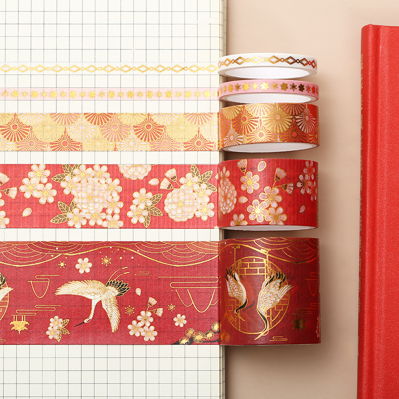 Guofeng bronzing and paper tape adhesive diy hand account wedding decoration stickers 5 rolls Spring Festival series
