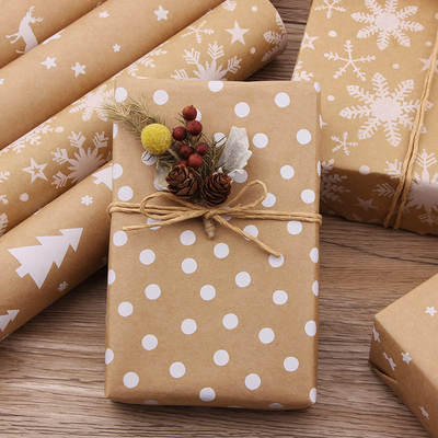 Cross-border Amazon 90g Kraft paper wrapping paper vintage Christmas tree snowflake gift bag flower paper DIY spot wholesale