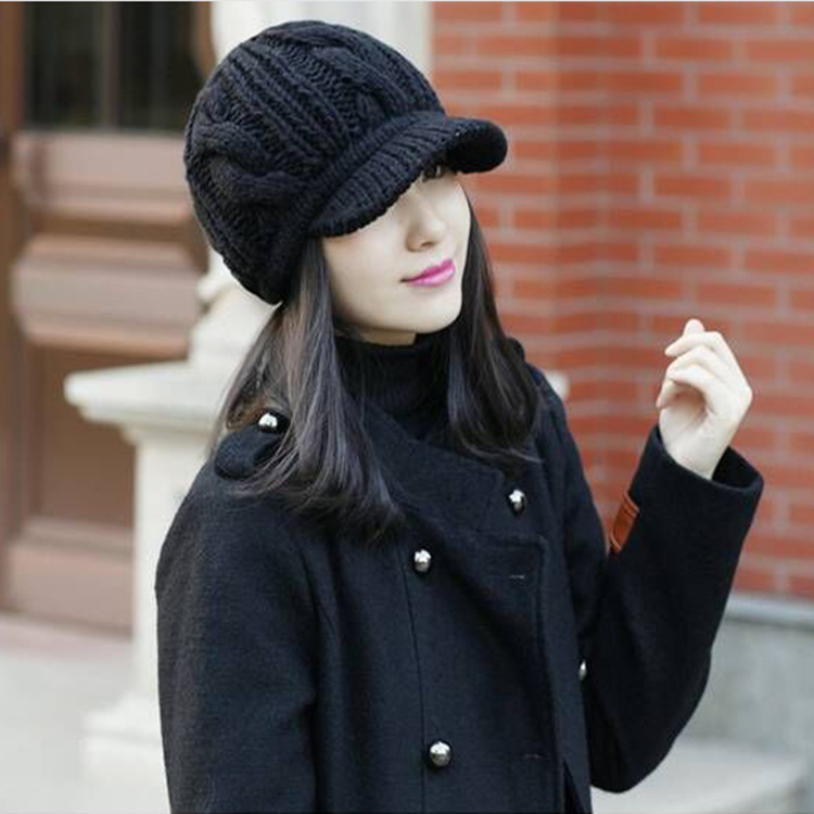 2021 New Korean style autumn and winter women's wool hat knitted hat warm peaked cap brim twist hat wholesale