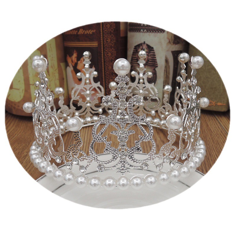 Bridal Jewelry Birthday Cake Decoration Crown Pearl Round Princess Rhinestone Crown Wedding Dress Tiara Baking Accessories