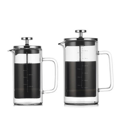 Heat Resistant Straight Body Double Layer Press Glass Coffee Pot Household Coffee Appliances French Filter Press Hand Pot with Scale