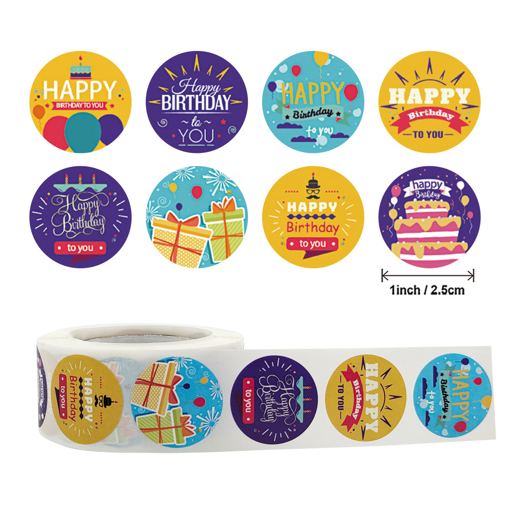 Rolled Spot Children's Happy Birthday Stickers 8 Patterns Birthday Party Party Decoration Supplies Greeting Card Tags