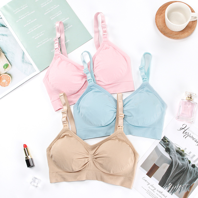 Seamless Breastfeeding Bra Pregnant Women's Underwear Postpartum Breastfeeding Front Opening Button Adjustable Gathering Comfortable No Steel Ring