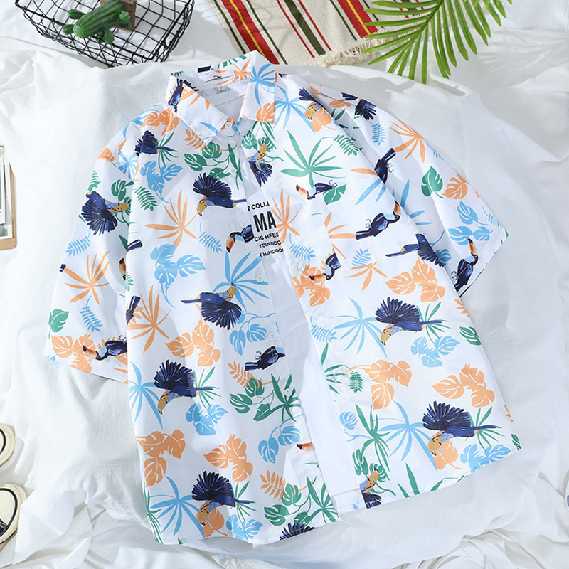 Japanese Floral Short-sleeved Shirt Vintage Hawaiian Men's and Women's Students All-match Casual Loose Beach Shirt Trendy