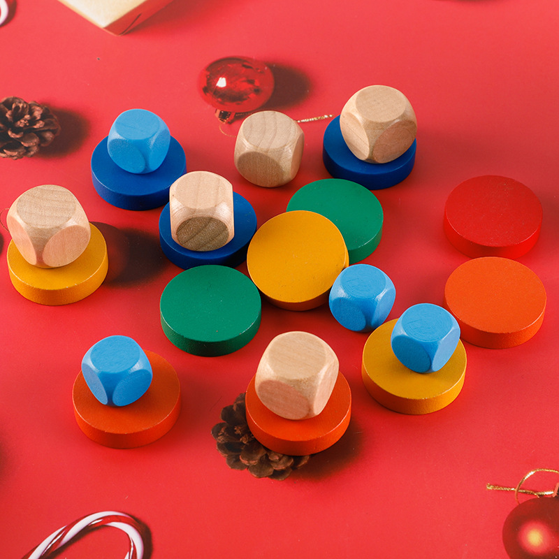Dice Color Wooden Round Piece Flying Flag Wooden Piece Creative Children's Building Blocks Table Chess Pieces Spot Wholesale