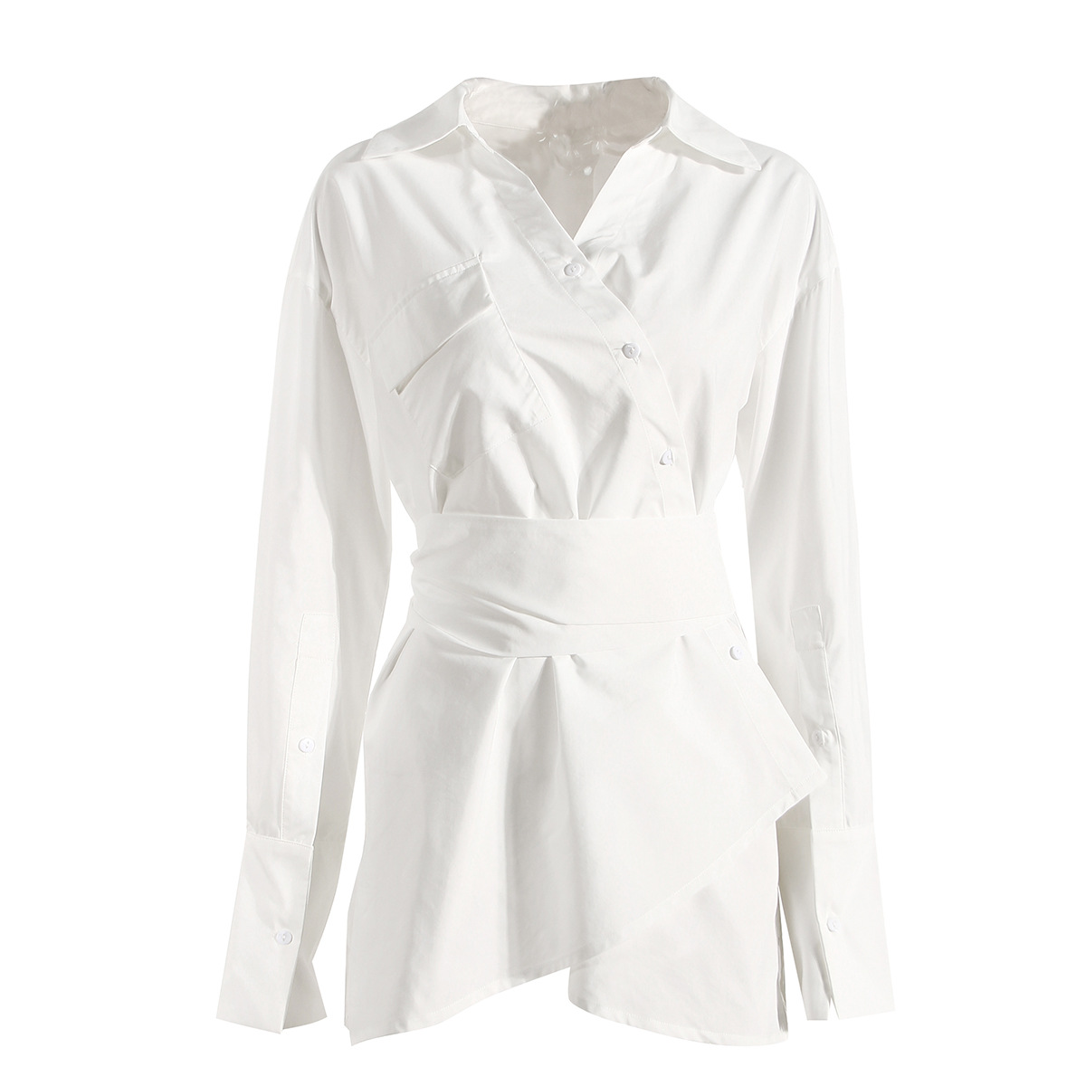 Independent high-grade European and American ins irregular shirt dress niche design retro loose waist cold tide