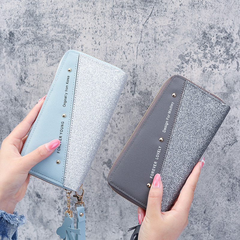 2021 New Wallet Long Women's Zipper Wallet Women's Korean-style Stitching Color Tassel All-match Card Case Mobile Phone Bag