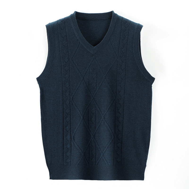 2023 autumn new wool vest men's middle-aged jacquard business casual pullover men's V vest dad outfit