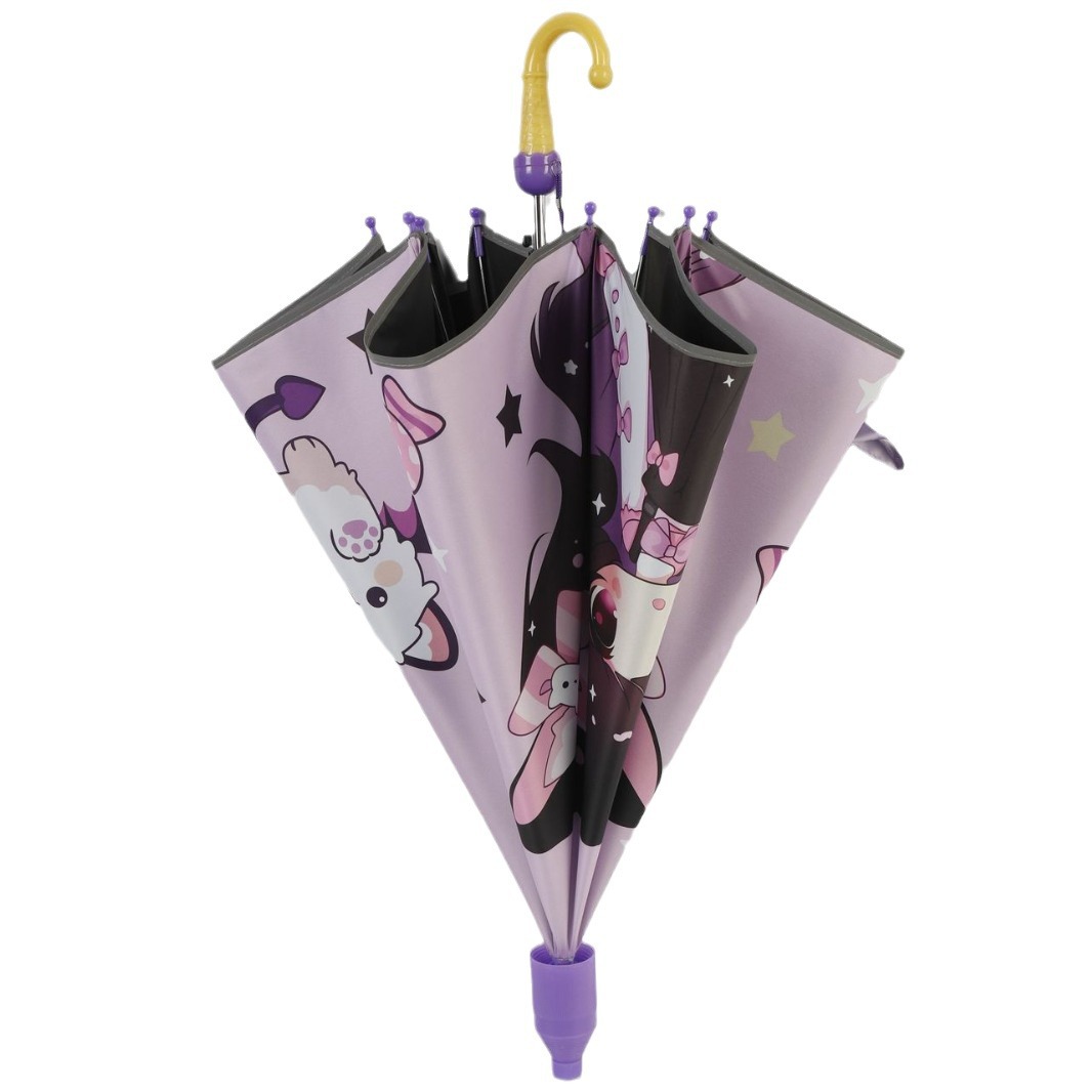 New safety children's umbrella cute cartoon long handle umbrella sunscreen black rubber umbrella children 6-12 years old with name stickers