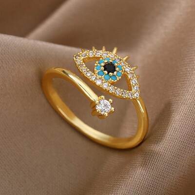 New trendy popular exaggerated personality hip hop style blue eyes index finger ring Devil eye cold ring