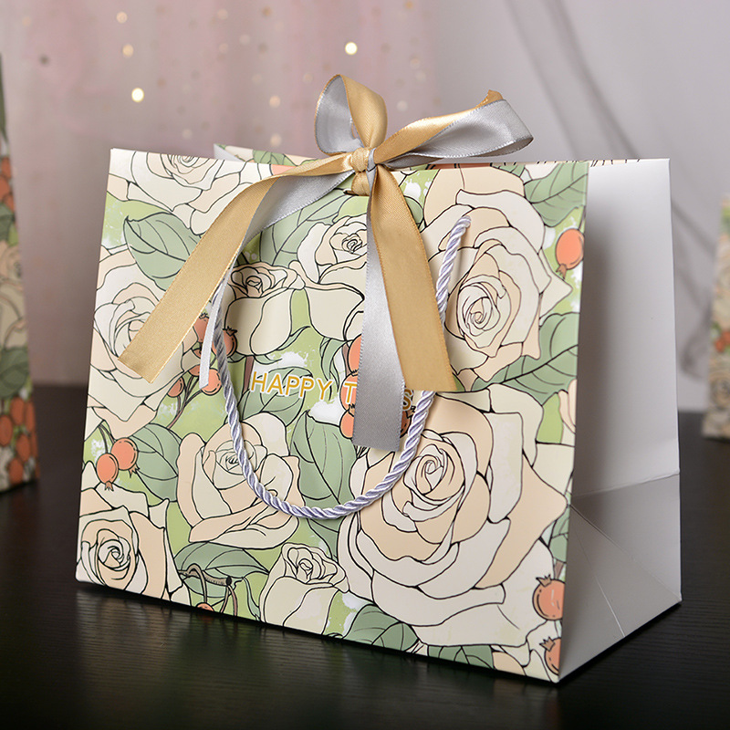 Ins Style Queen's Day Champagne Rose Gift Bag with Ribbon Candy Packaging Bag Garment Storage Bag Tote Bag