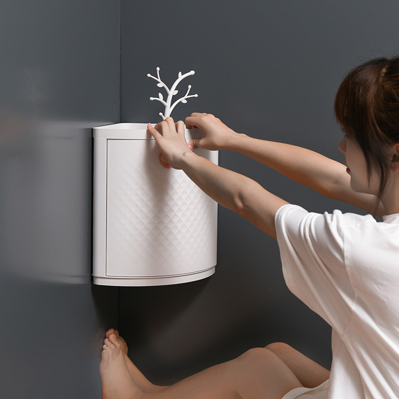 Bathroom corner triangle storage rack bedroom kitchen bathroom corner organizing locker dustproof rotating storage rack