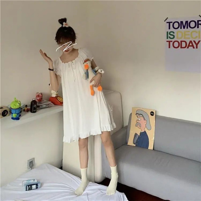 Pajamas nightdress women's spring/summer autumn court style short sleeve online celebrity Korean style girl princess style outdoor home wear
