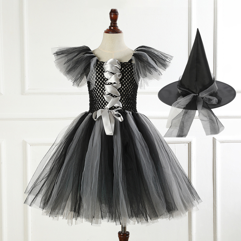 European and American Halloween Girl's Costume Girl's Coolie cosplay Performance Dress Suit Witch Hat Witch Broom