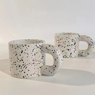 Fat Cup Korean ins household water Cup splash ink breakfast milk Oatmeal cup ceramic cup simple spot mug