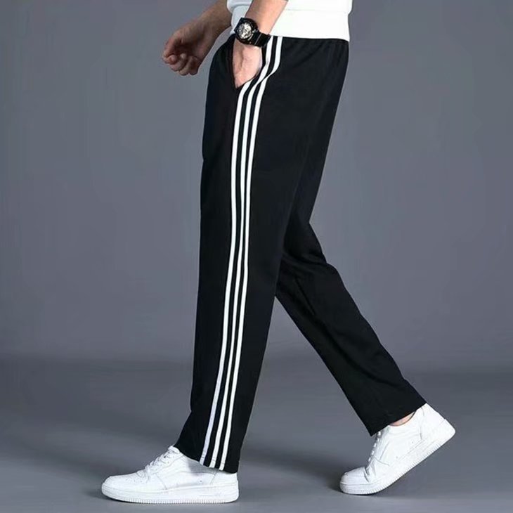 Spring and Summer Hong Kong-style Striped Casual Pants Men's Korean-style Trendy All-match ins Loose Straight Leg Wide-leg Three-bar Sports Pants