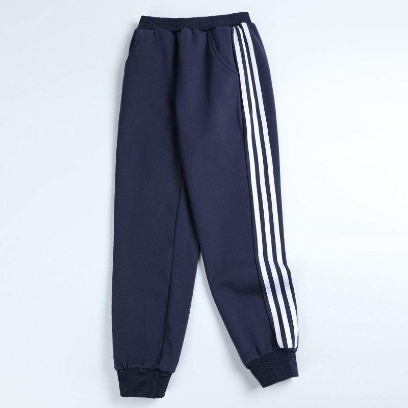 Children's Wear School Pants Dark Blue Leg-tied Sports Pants Boys' and Girls' Class Pants Large Children's Students Fleece-lined Guard Pants
