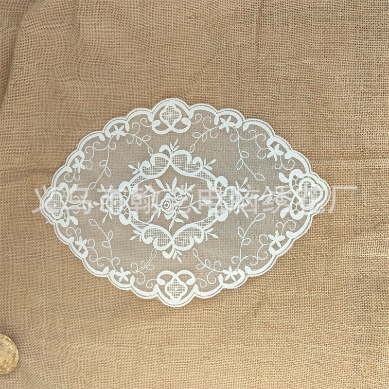 French Oval Ins Style Vintage Embroidered Placemat Girl's Table Mat Cover Towel Photo Props Decorative Mat