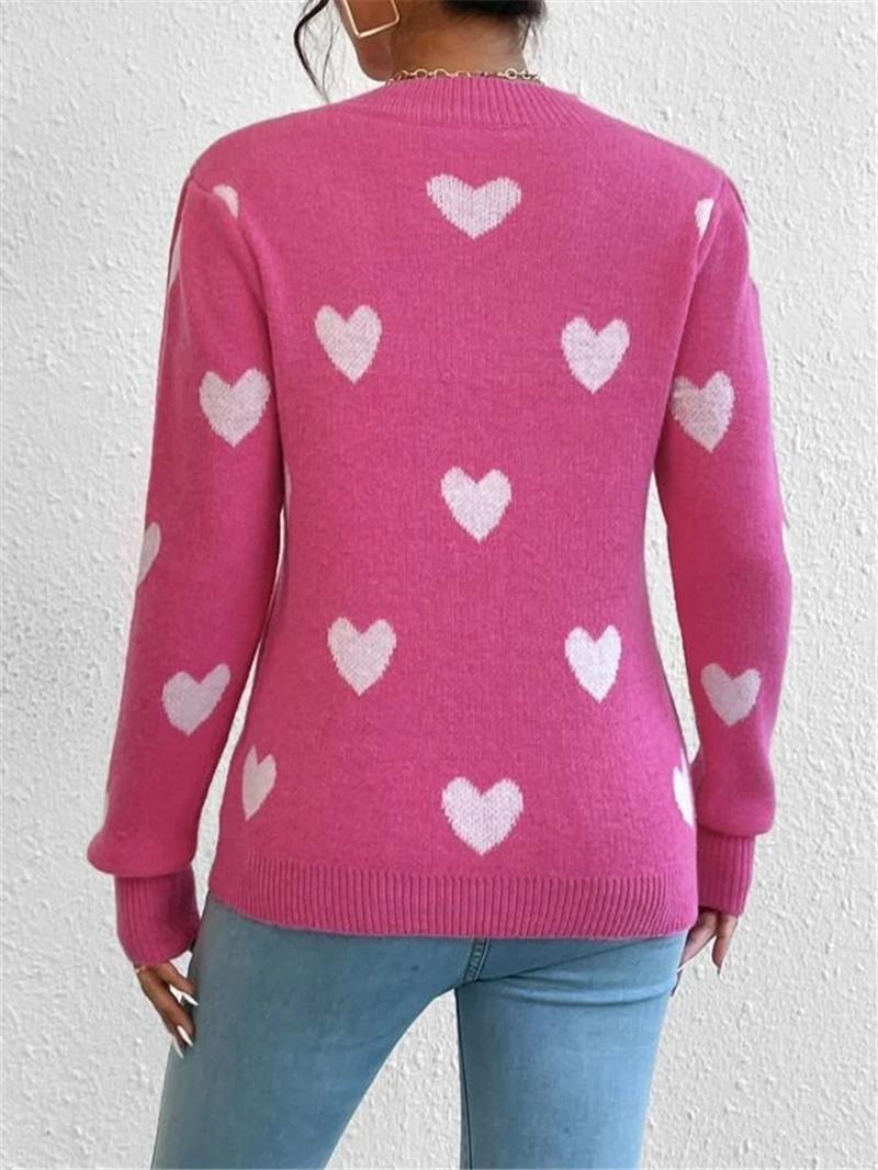 Amazon autumn and winter European and American cross-border AliExpress new heart-shaped pattern loose round neck knitted pullover sweater