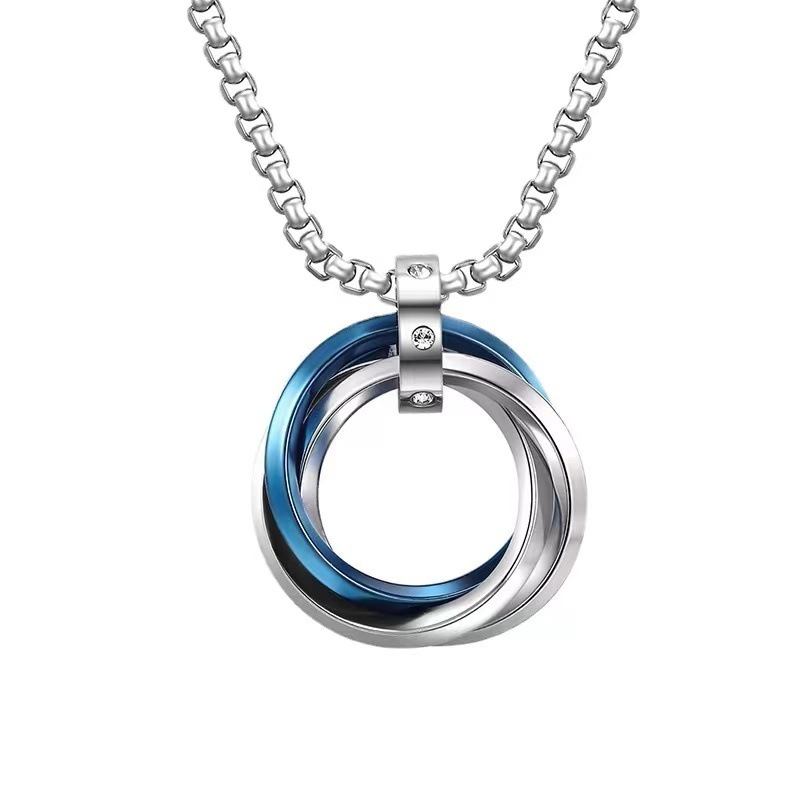 Titanium steel non-fading three-ring ring necklace female male fashion ins European and American street hip hop sweater chain personalized accessories