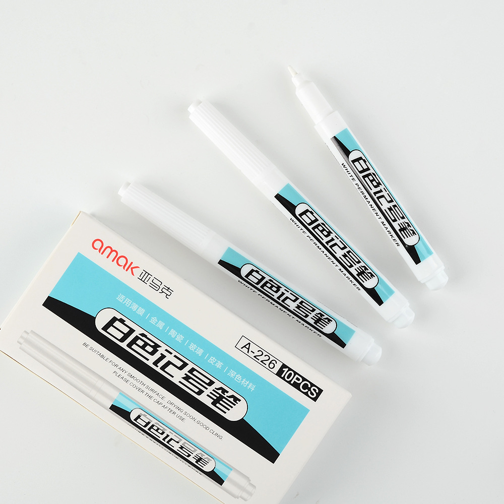 Water-based white marker pen thin head black card pen tasteless not easy to fade painting graffiti tire pen high-gloss pen