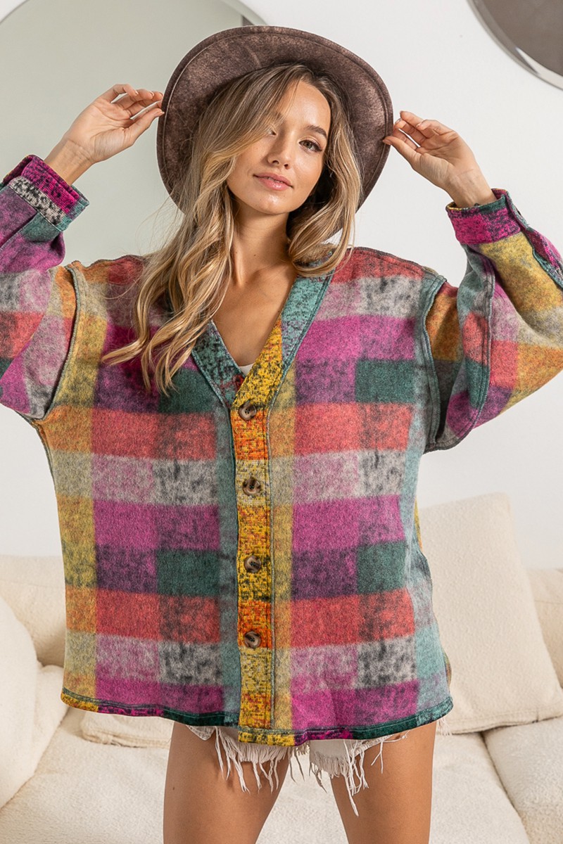 European and American popular 2023ebay Amazon autumn and winter New single-breasted long-sleeved cardigan color plaid coat for women