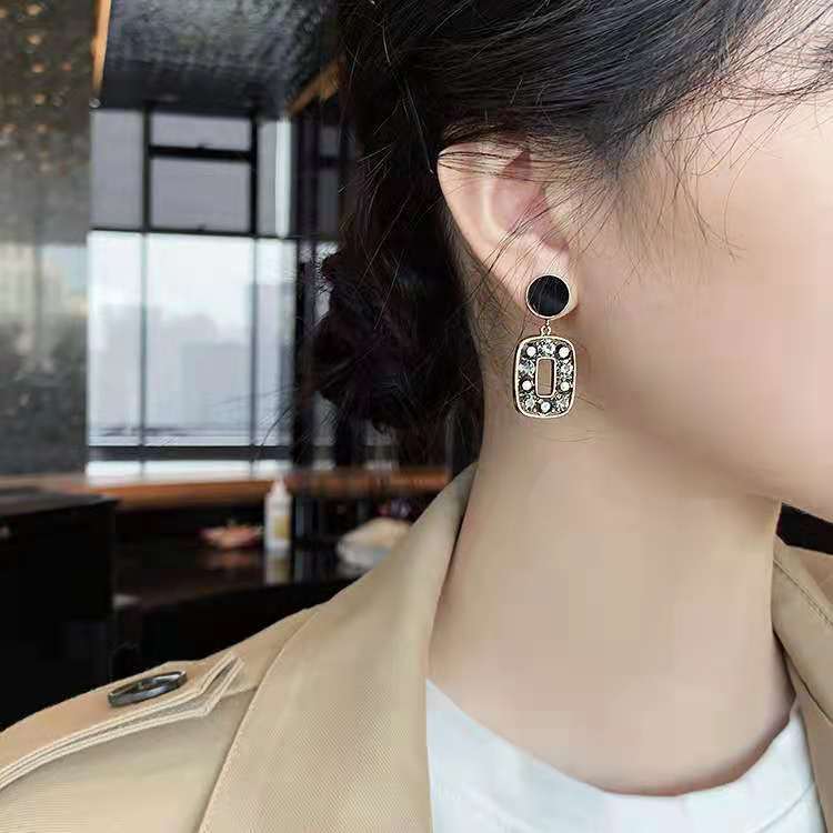 s925 Silver Needle Retro Hong Kong Style Earrings 2021 New Fashionable Korean Elegant Earrings Earrings Internet Celebrity Earrings for Women