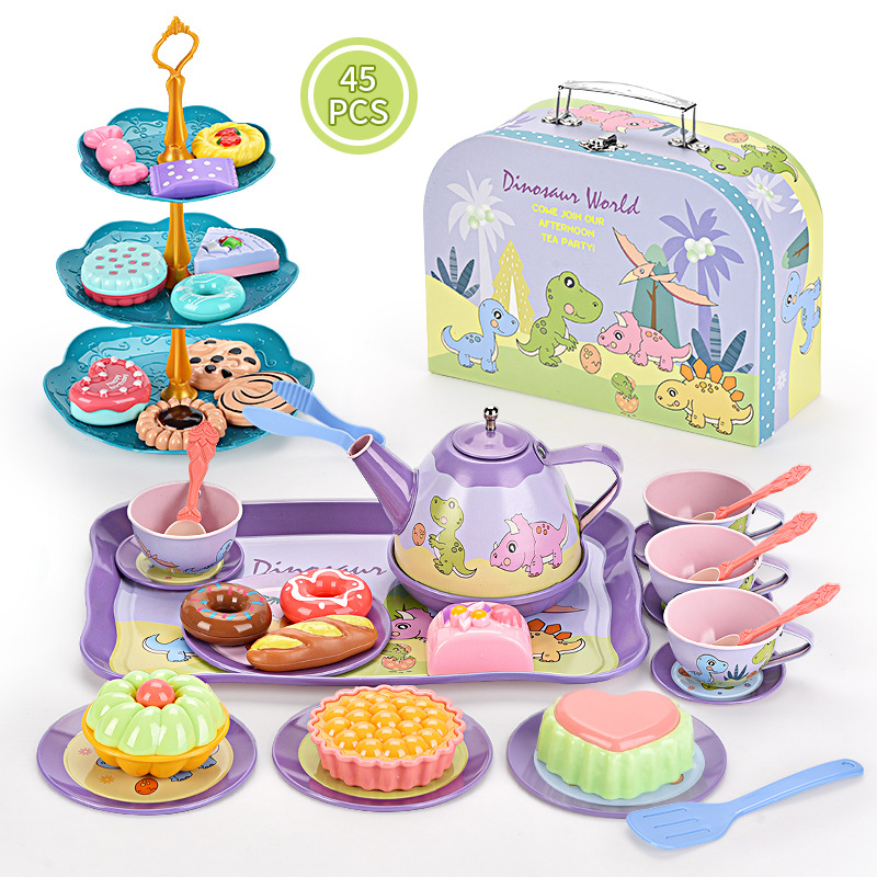 Cross-Border Play House simulation food dessert cake coffee tinplate tea afternoon tea children dinosaur portable gift