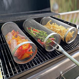 Cross Border Barbecue Grill Barbecue Basket Round Barbecue Cage Outdoor BBQ Smoked Cage Portable Barbecue Net Rotating Drum