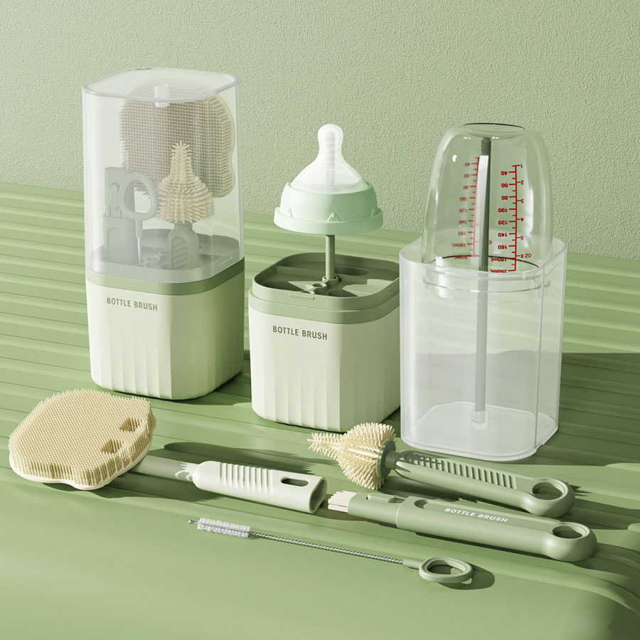 Free printing baby silicone portable bottle brush suit baby cleaning brush cleaning brush travel clothes draining rack