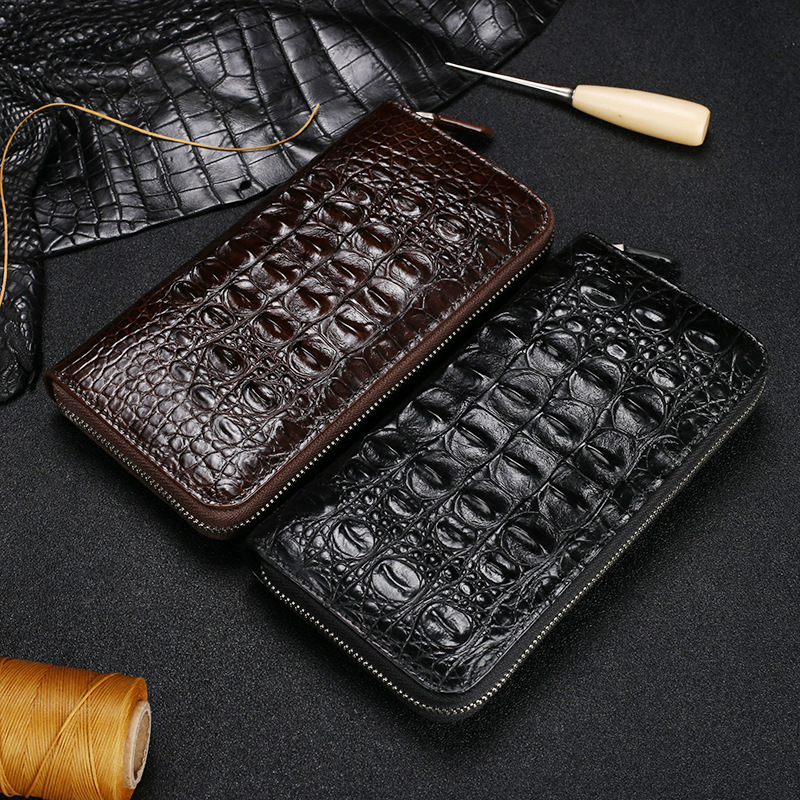 Crocodile Leather Clutch Mid-length Leather Wallet Business Zipper Clutch Crocodile Backbone Clamp Clutch Handbag Men's
