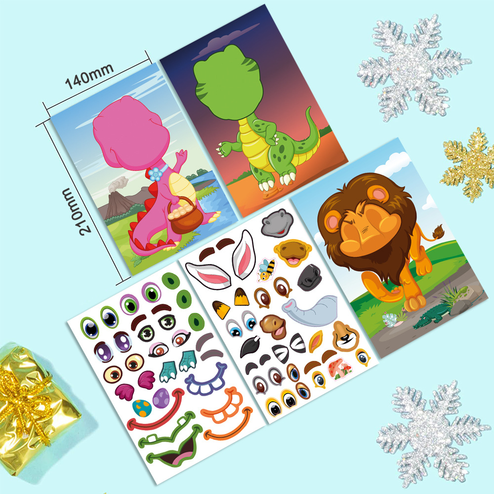 Cross-border Fun diy Children's Sticker Focus Animal Dinosaur Elephant Panda Face-changing Princess Dress-up Sticker Book