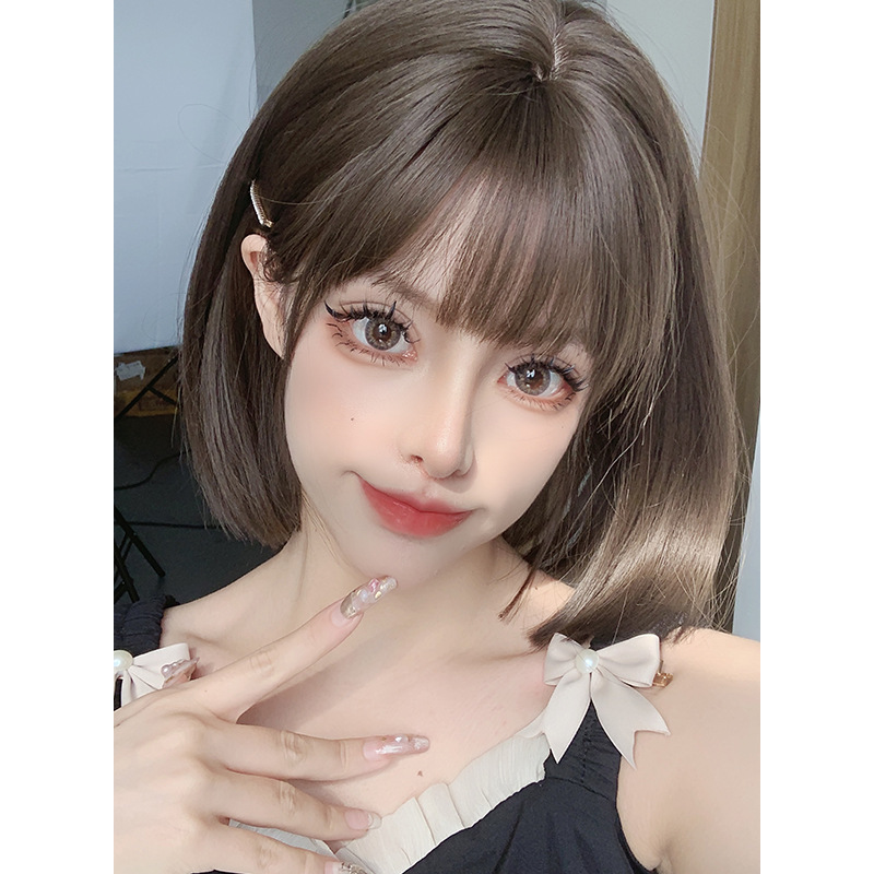 Wig Women's Short Hair Bobo Korean Wave Head Round Face Cyber Celebrity Face Full Head Cover Wig Women's Full Head Realistic Full Top