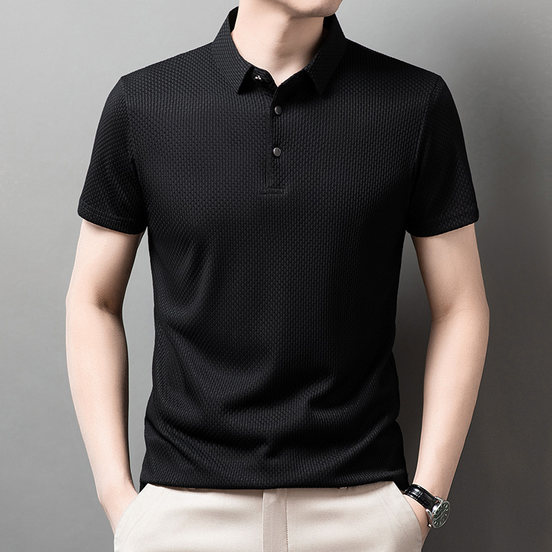 Ice Silk Men's Polo Shirt 2024 Summer Casual Men's Jacquard T-Shirt Men's Lar Non-ironing New Short-sleeved T-shirt