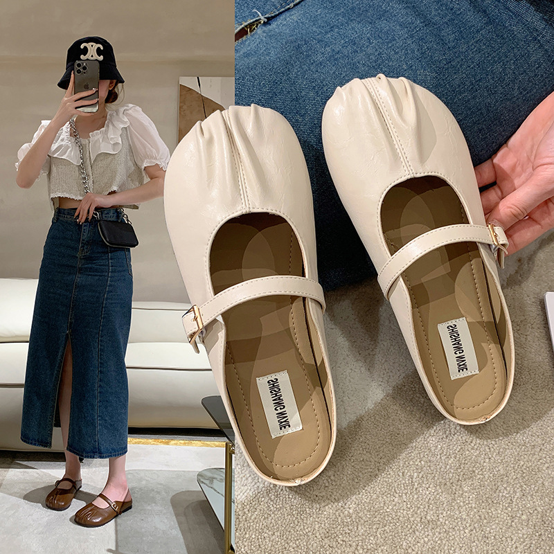 Baotou Half Slippers Women's Outer Wear 2023 Summer New Flat Casual Pregnant Women's Lazy Shoes Mueller Shoes Half Slippers