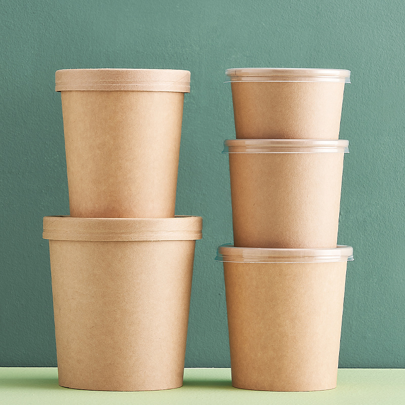 Thickened Kraft paper soup cup soup barrel disposable porridge barrel take-out packing box round with lid porridge Cup paper bowl wholesale