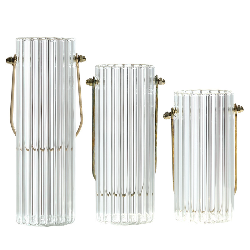 Nordic metal portable transparent glass vase ornaments creative modern dried flower arrangement living room dining table decoration