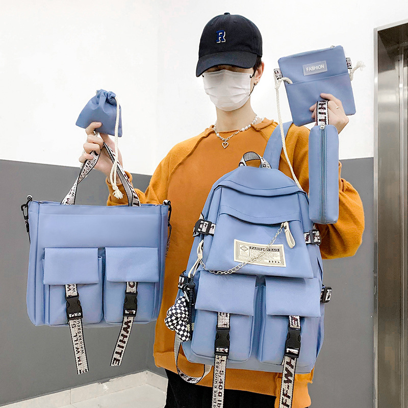 Schoolbag boys primary school children's five-piece lightweight backpack high school and junior high school students Girls large capacity backpack fashion